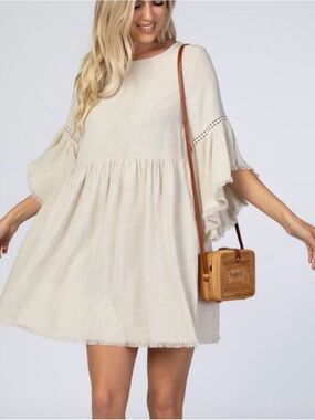 HYFVE Cream Ruffle-Sleeve Smock Mini Dress